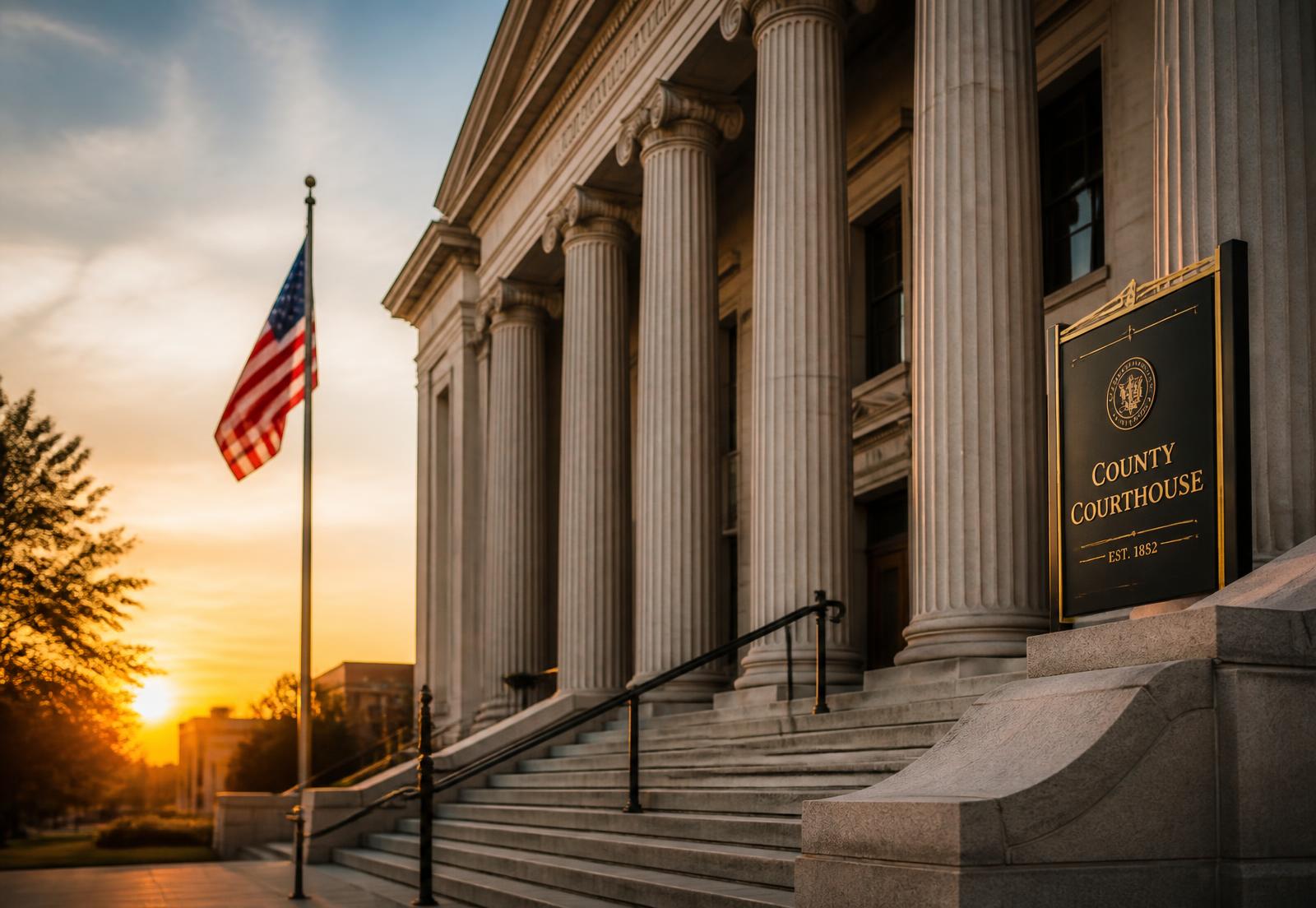 Courthouse steps at sunrise